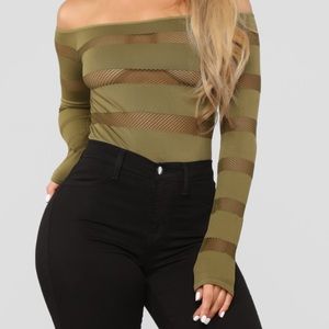Fashion Nova Olive Fishnet Bodysuit